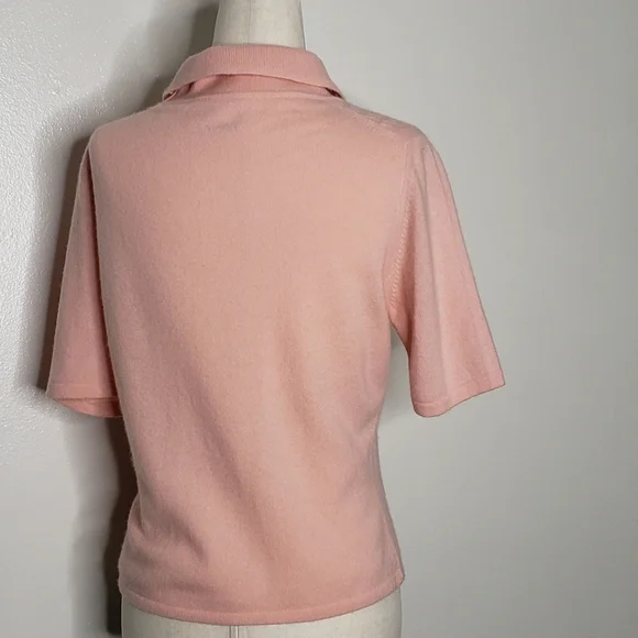100%Pure Cashmere Light Pink Crop Top Sweater Turtleneck Textured Spring Luxury